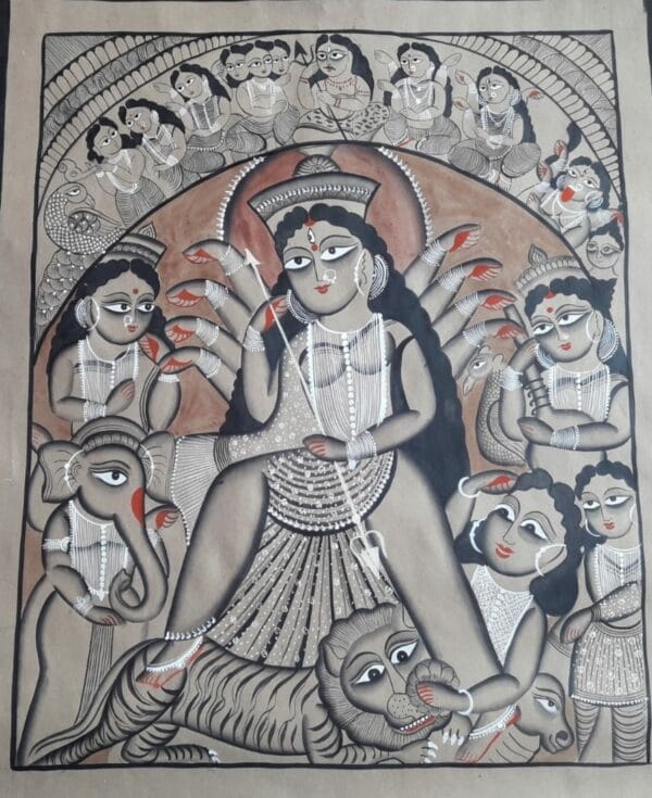 Maa Durga - Kalighat painting - Samir Chitrakar - 04