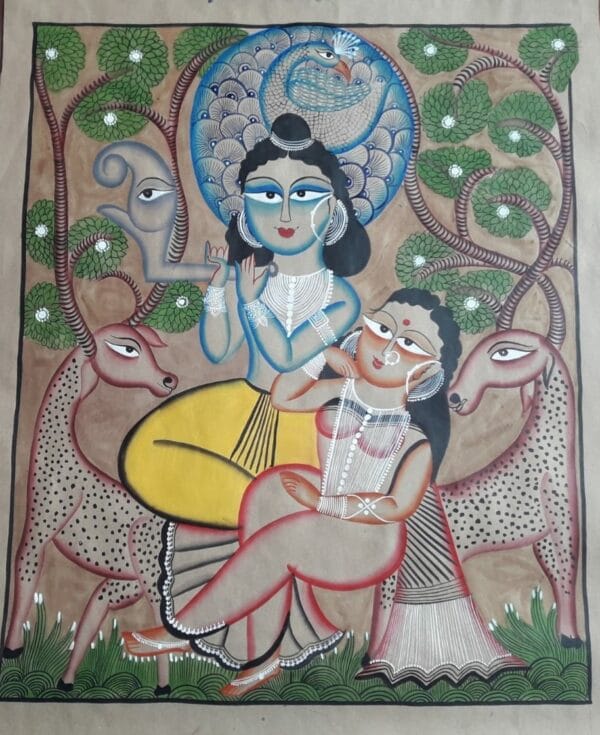 Radha Krishna - Kalighat painting - Samir Chitrakar - 05