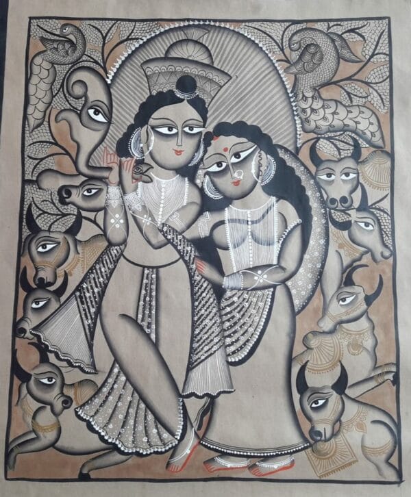 Radha Krishna - Kalighat painting - Samir Chitrakar - 06