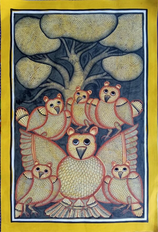 Owl family - Patua-Pattachitra painting - Hasina Chitrakar - 05