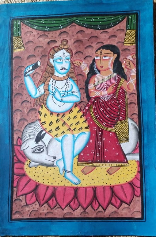 Shiva Parvati Kalighat Painting Susovan Chitrakar 04