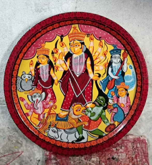 Maa Kali - Kalighat painting on plate - Indian handicraft - Ajay Chitrakar - 02