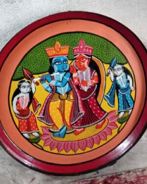Radha Krishna - Kalighat painting on plate - Indian handicraft - Ajay Chitrakar - 03