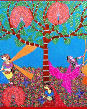 Girls enjoying Nature - Madhubani painting - Renu Singh - 09