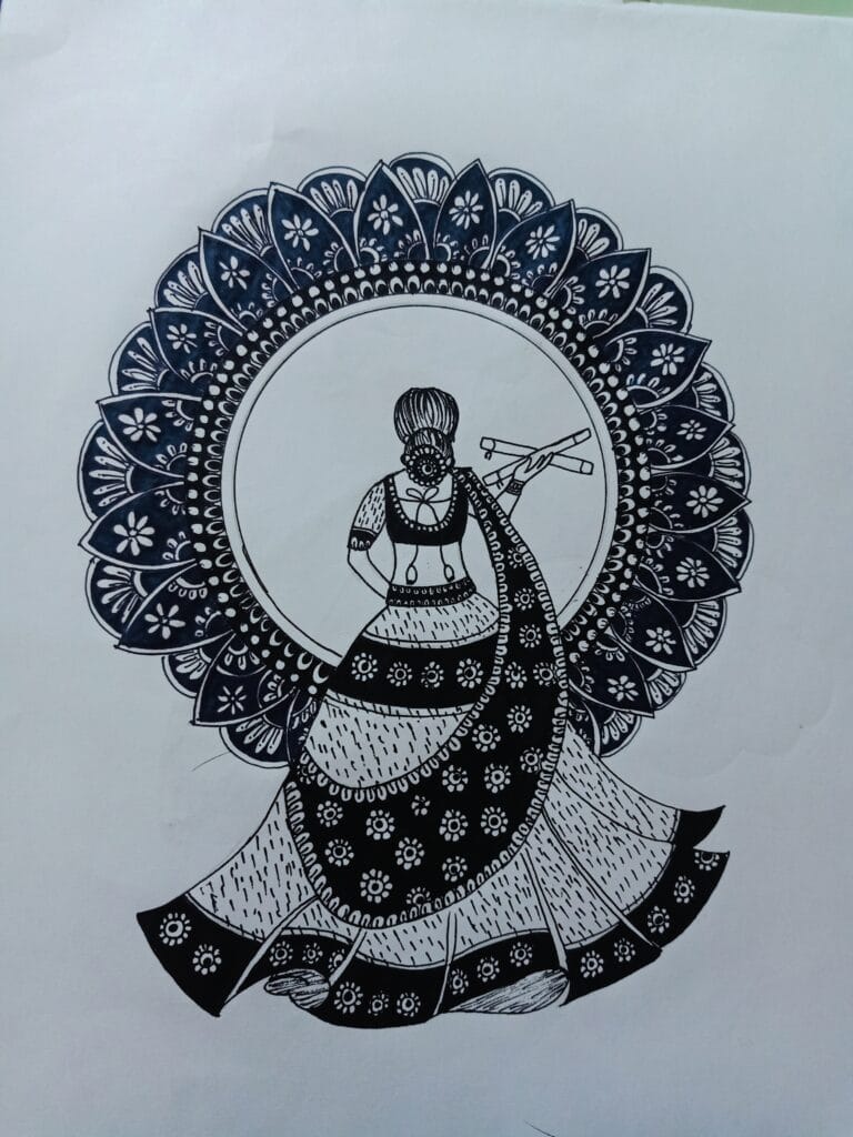 Dandiya. Girl mandala art - International Indian Folk Art Gallery