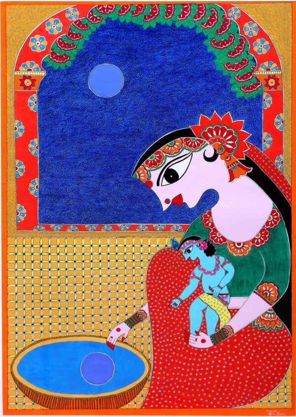 Maa Yashoda with Krishna - Madhubani painting - 02