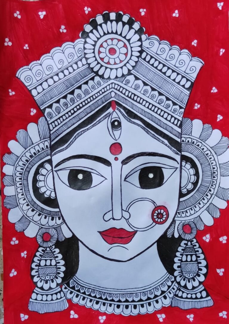 Maa Durga - Madhubani painting (21 x 30 cms) - International Indian ...