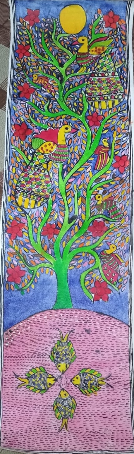 Trees and Brids - Madhubani painting - Priya Jha - 01