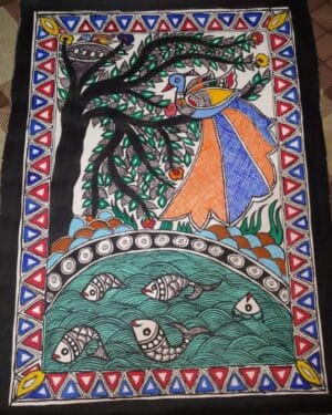 Tree and Fishes - Madhubani painting - Priya Jha - 04