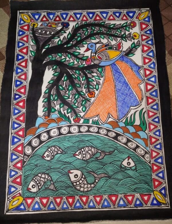 Tree and Fishes - Madhubani painting - Priya Jha - 04