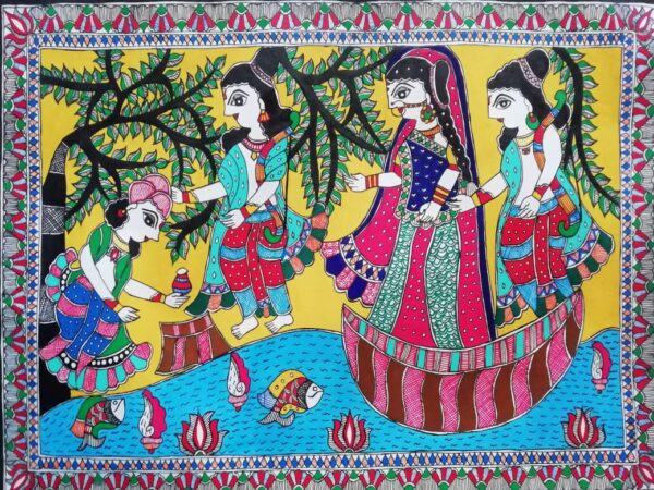 Shree Ram Vanvas And kewat - Madhubani painting - Reshami Kumari - 03
