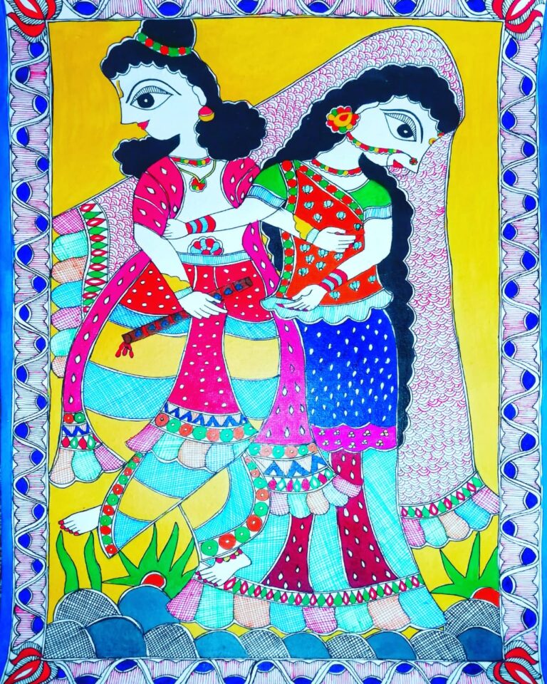 Radha Krishna #2 - Madhubani painting (14