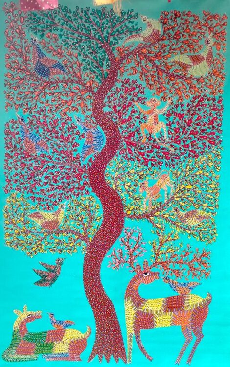 Tree Of Life Gond Painting 4ft X 6ft International Indian Folk   Gond Paintings Sambhaw 10 470x750 