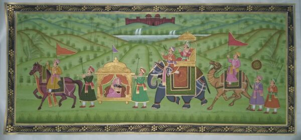 rajasthani royal procession - rajasthani painting - Dharmendrayati - 120