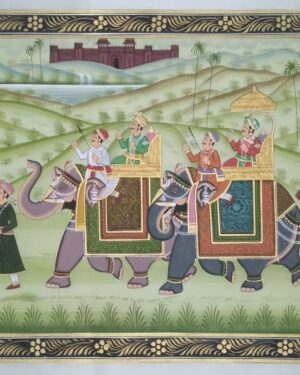 rajasthani royal procession - rajasthani painting - Dharmendrayati - 122