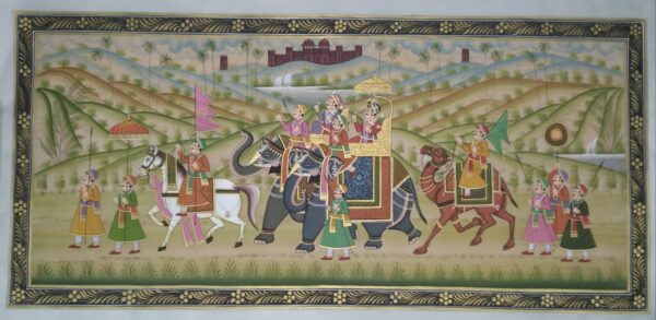 rajasthani royal procession - rajasthani painting - Dharmendrayati - 124