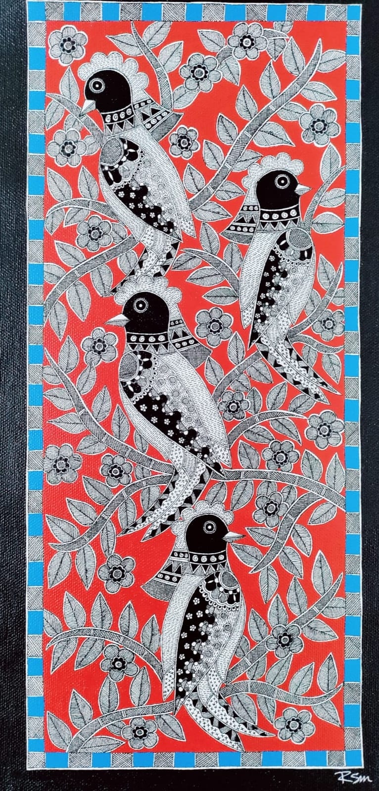 Birds - Madhubani painting (20.5 x 40 cms) - International Indian ...