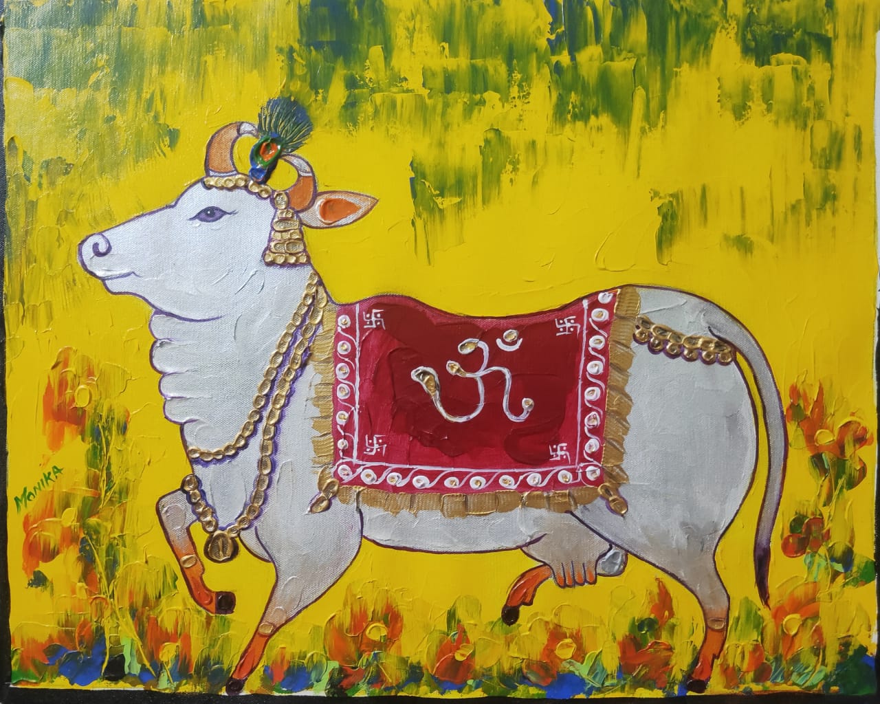 Buy Decorative Golden Kamdhenu Cow and Calf Showpiece Online in India -  Mypoojabox.in