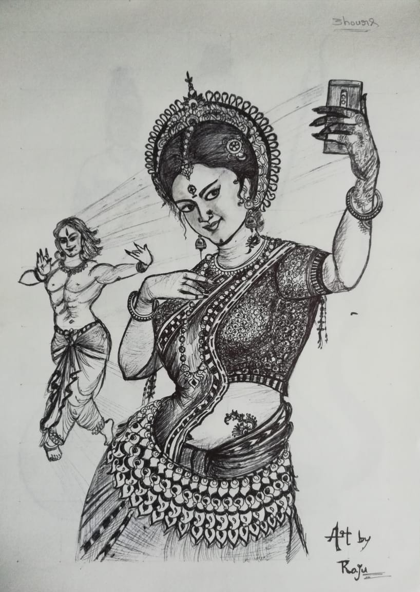 Odissi dancer #3 - Indian Art (21 x 30 cms) - International Indian Folk Art  Gallery