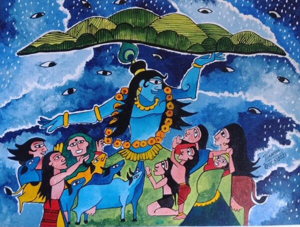 Krishna holding the Govardhan mountain - Indian art - Tushar Sharma - 02
