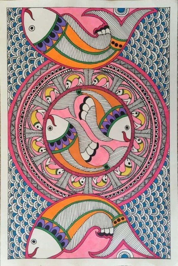 Fishes - Madhubani Painting - Reena Choudary - 04
