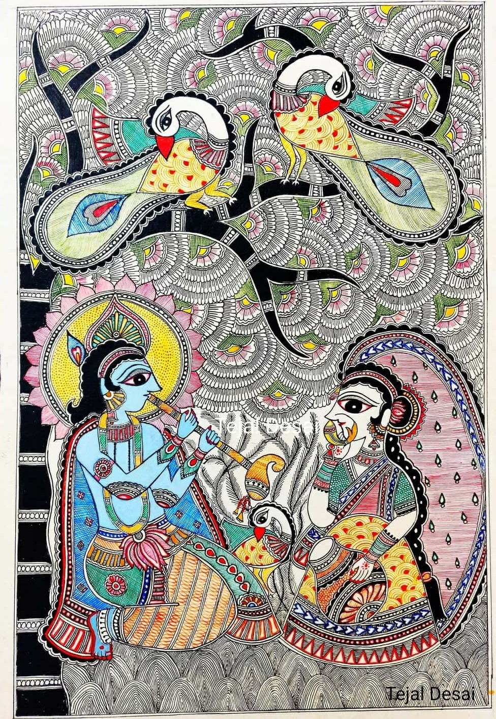 Buy Radha Krishna - Prem Ras- (SJAC336G) Canvas Art Print by NIDHI JAISWAL.  Code:PRT_5750_65629 - Prints for Sale online in India.