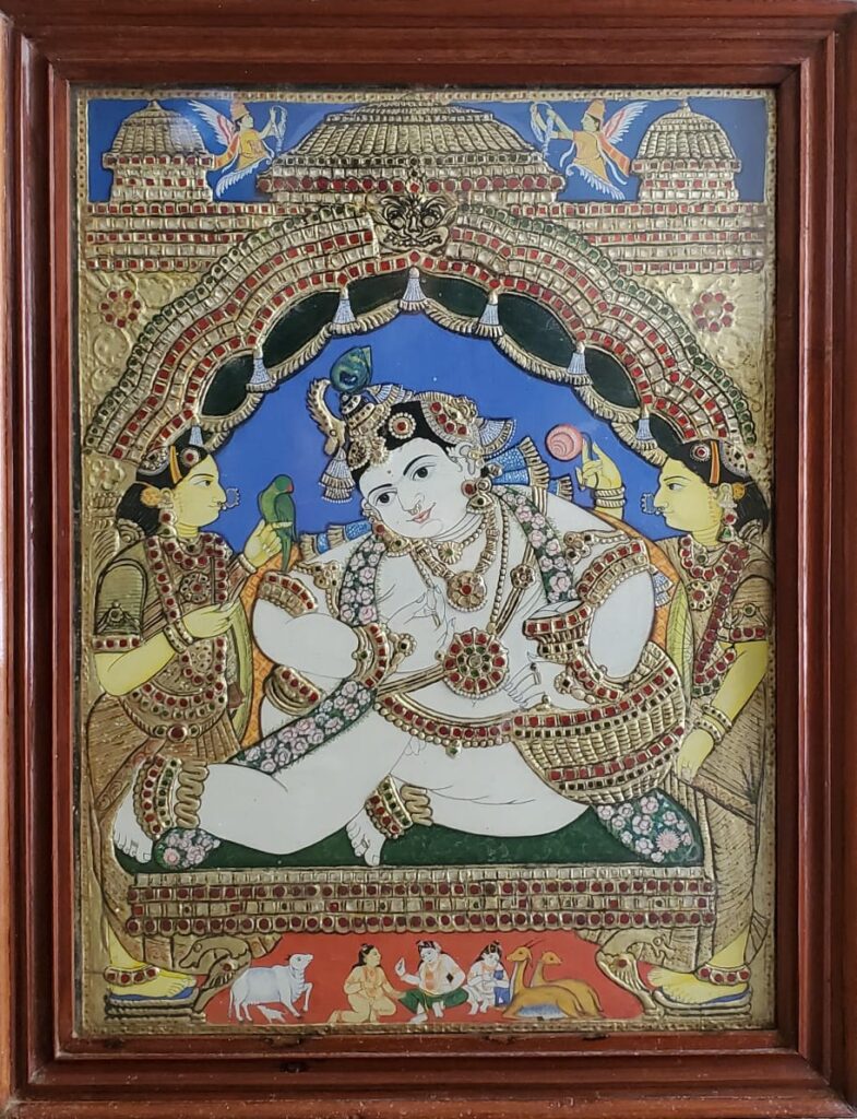 Artist Senthil Vel Tanjore Painting Butter Krishna