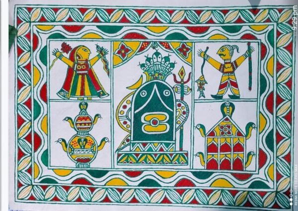 Shivling Puja Manjusha Painting Nirmala Devi 06