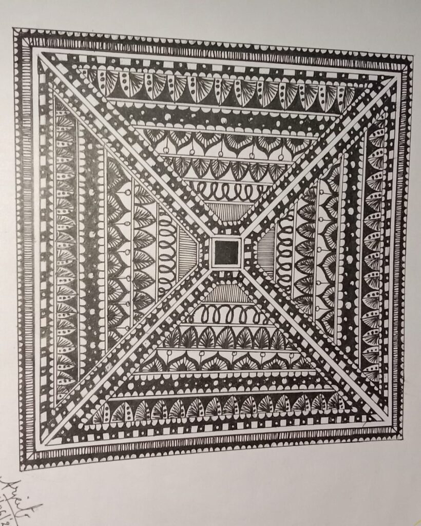 Black and White Square Mandala Art - International Indian Folk Art Gallery