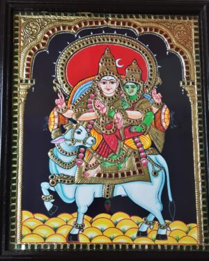 Shiva Parvathi on Nandi - Tanjore painting - Vennila - 03