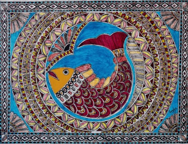 Fishes - Madhubani painting - Indu Mishra - 05