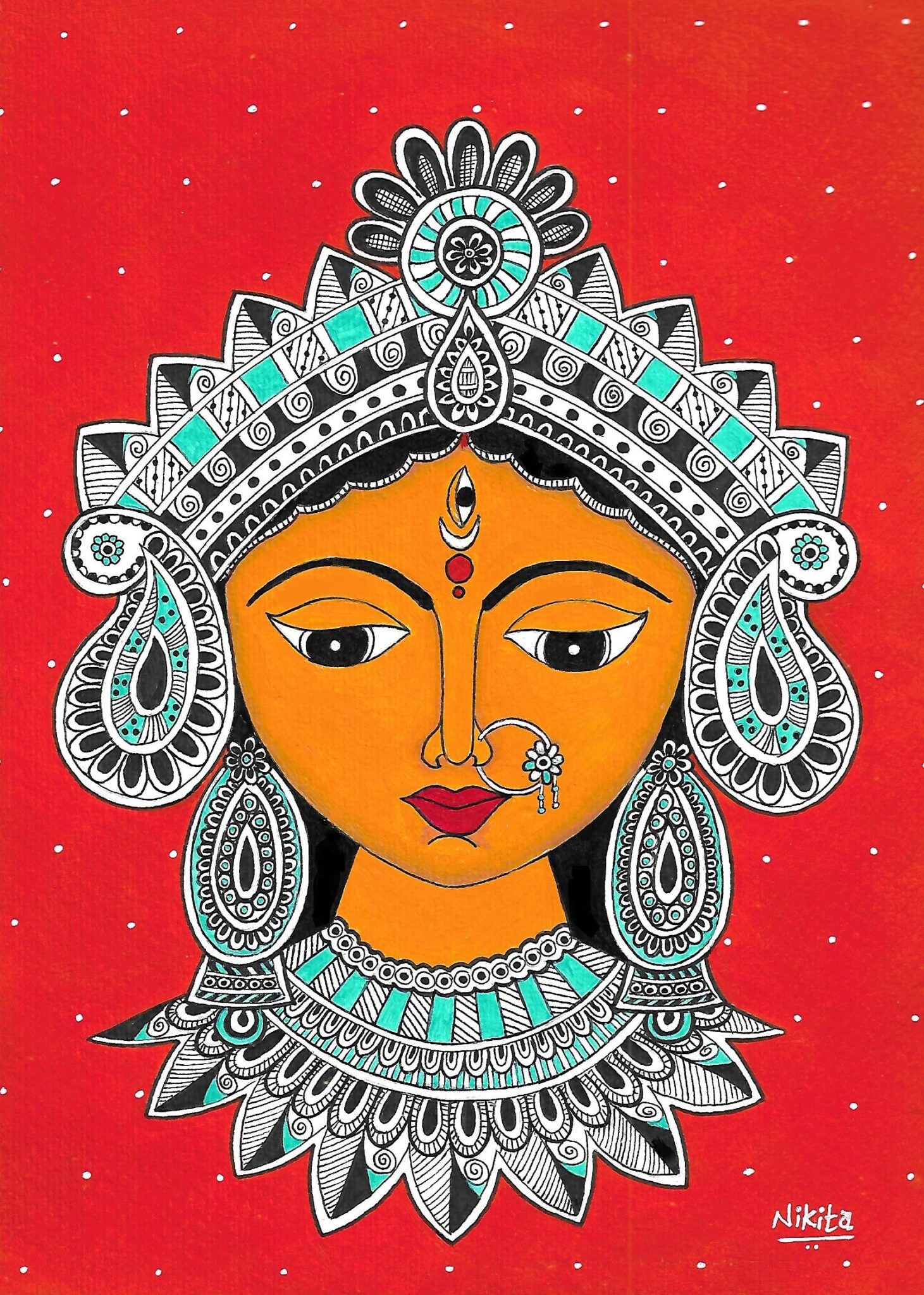Icon of goddess durga two colors Royalty Free Vector Image