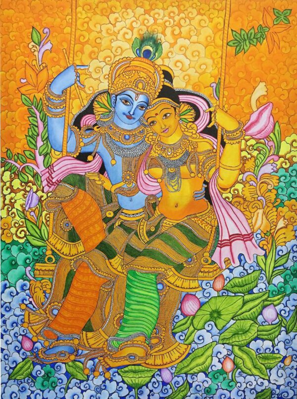Divine Love _ Radha Krishna - Kerala Mural - Mini Rastogi - 03