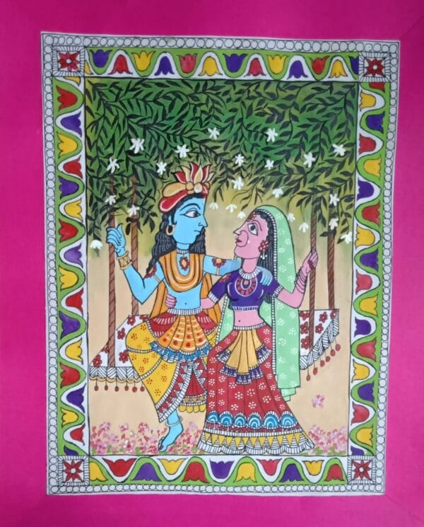 Radha Krishna - Madhubani painting - Santosh - 03