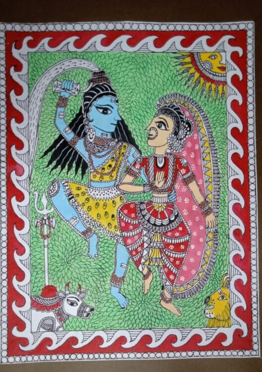 Shiv Parvati dancing - Madhubani painting (22