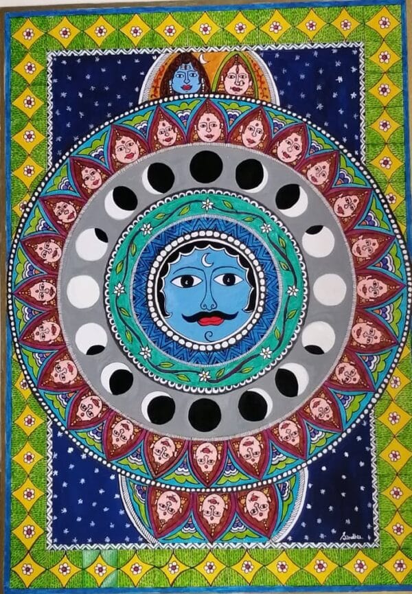 The Moon & his 27 wives - Madhubani painting - Sindhu - 01