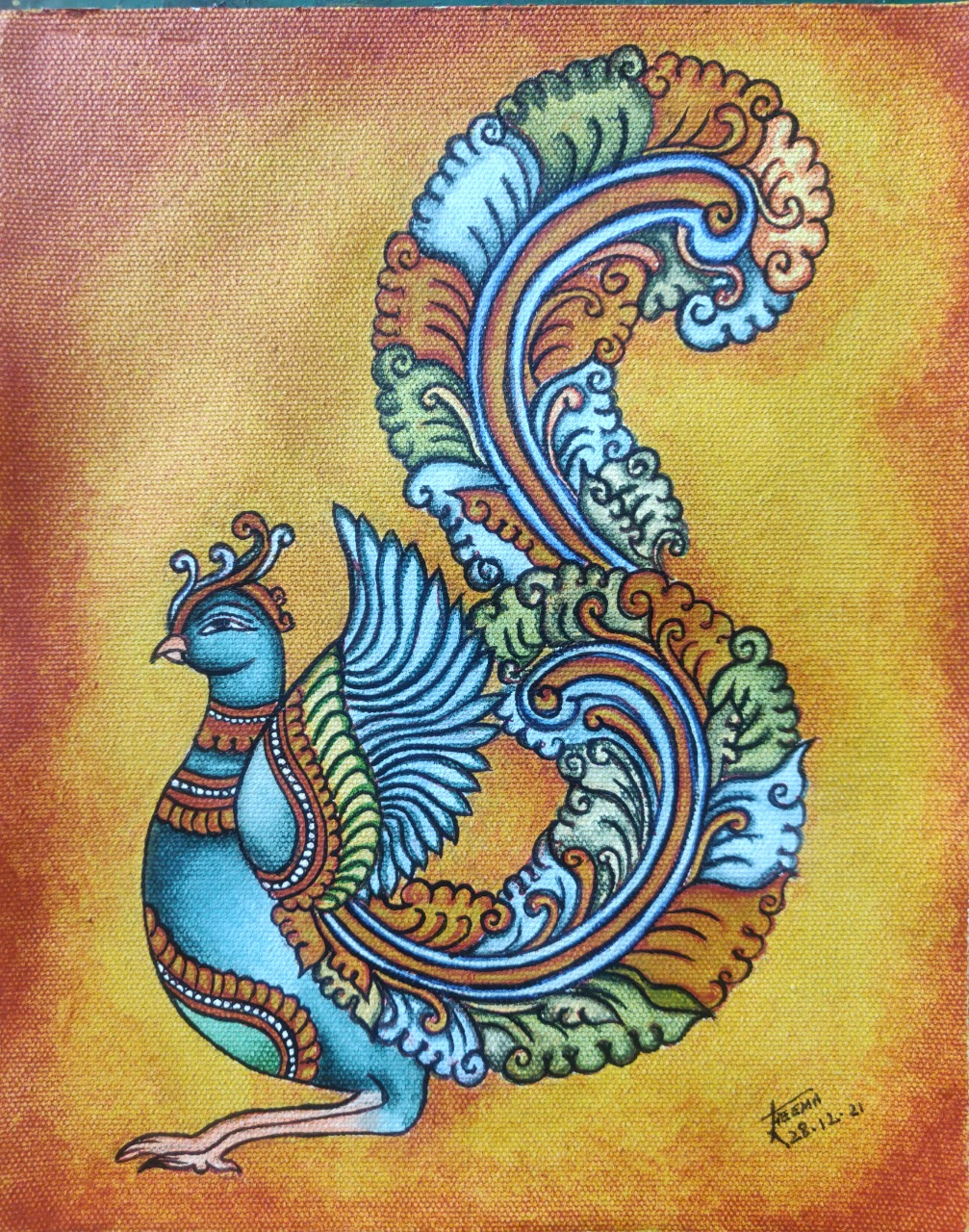 Stylised Peacock - Kerala Mural painting (8