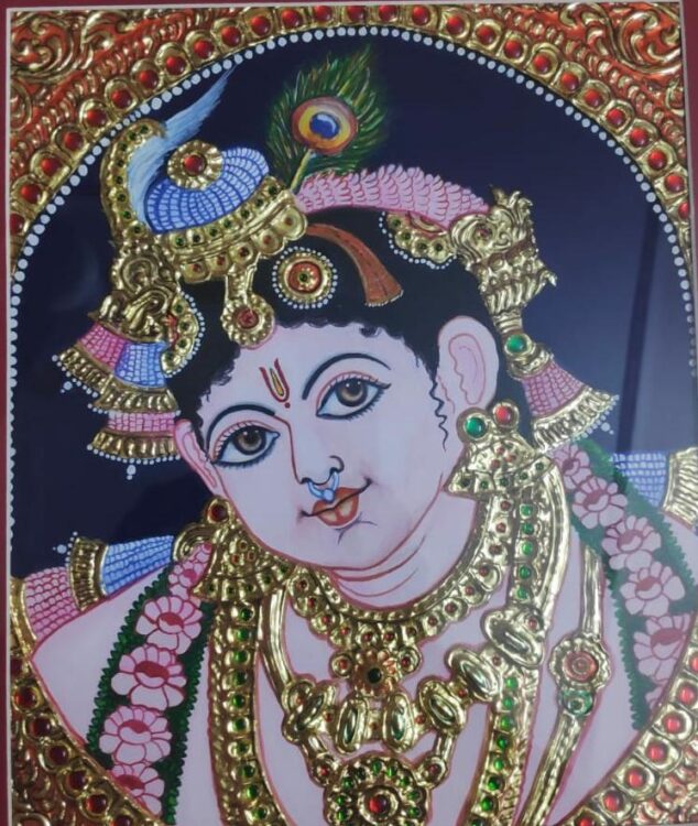 Kanhaji in pure gold, Tanjore Painting without frame - Size (10x12 ...