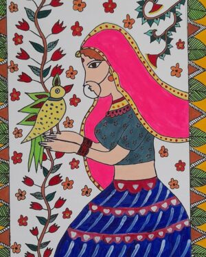 Lady with a Bird - Indian Art - Kiruthika - 13