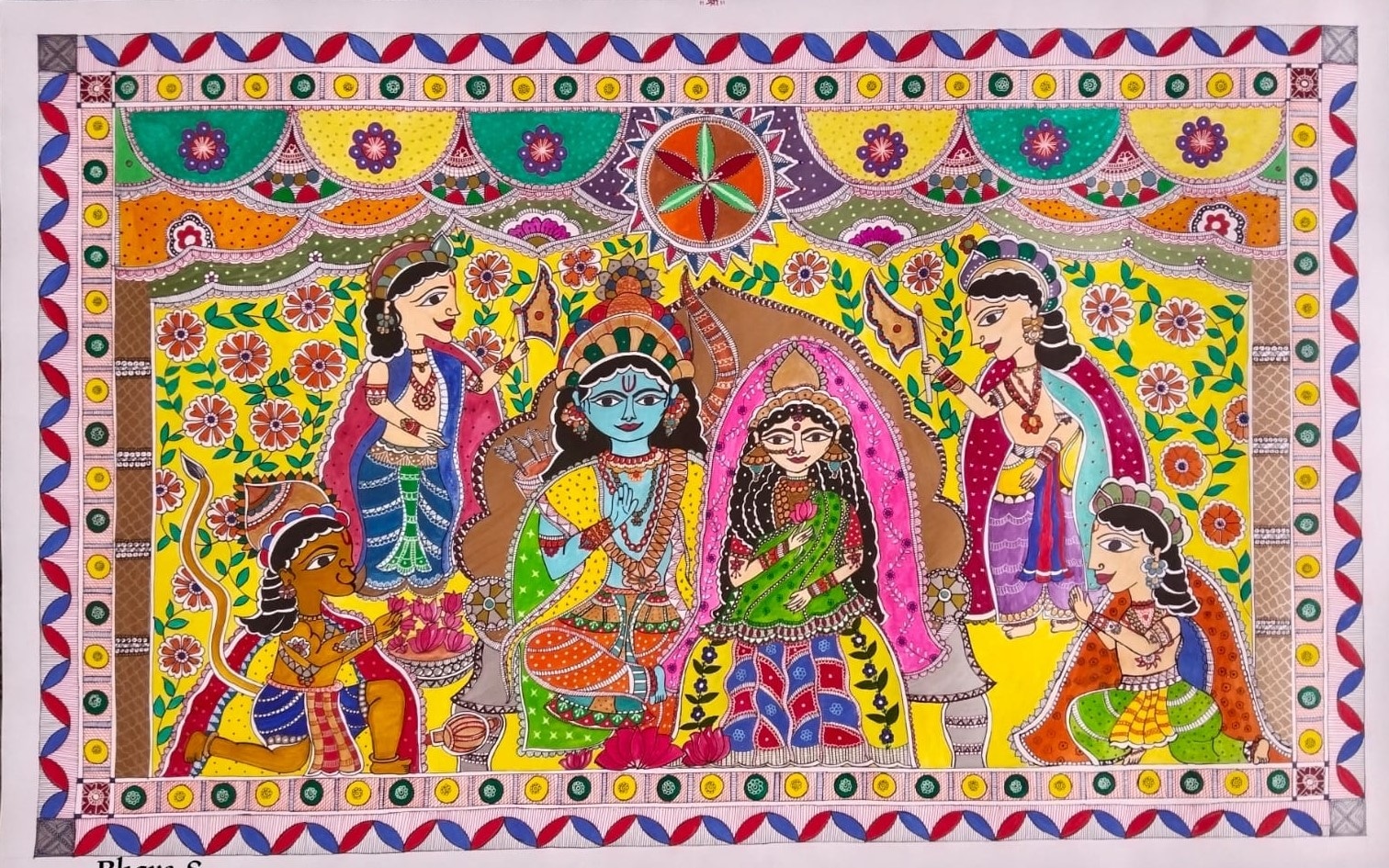 Shree Ram Darbar - Madhubani painting (2ft x 4ft) - International ...