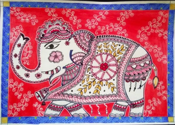 Elysian elephant - Madhubani painting - Shrutee - 03