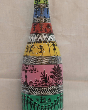 Warli painting on glass bottle - Leena Phuria