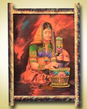 Tribal women with pestle and mortar - 3D mural - Indian Art - Leena Phuria