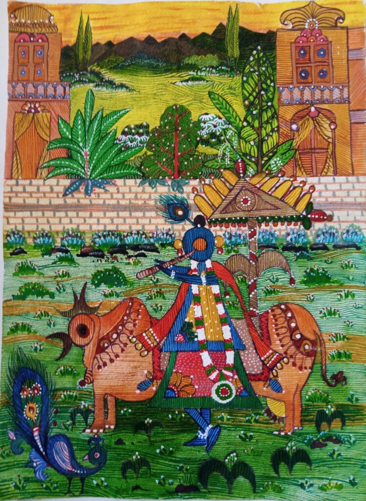 Krishna - Indian Art (27cms x 37 cms) - International Indian Folk Art ...