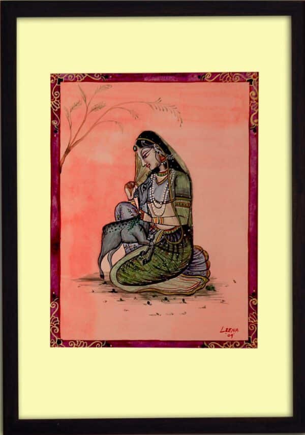 Radha with deer - Kangra painting - Leena Phuria