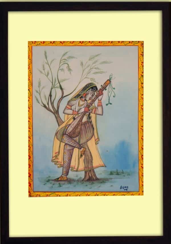 Radha with musical instrument - Kangra painting - Leena Phuria