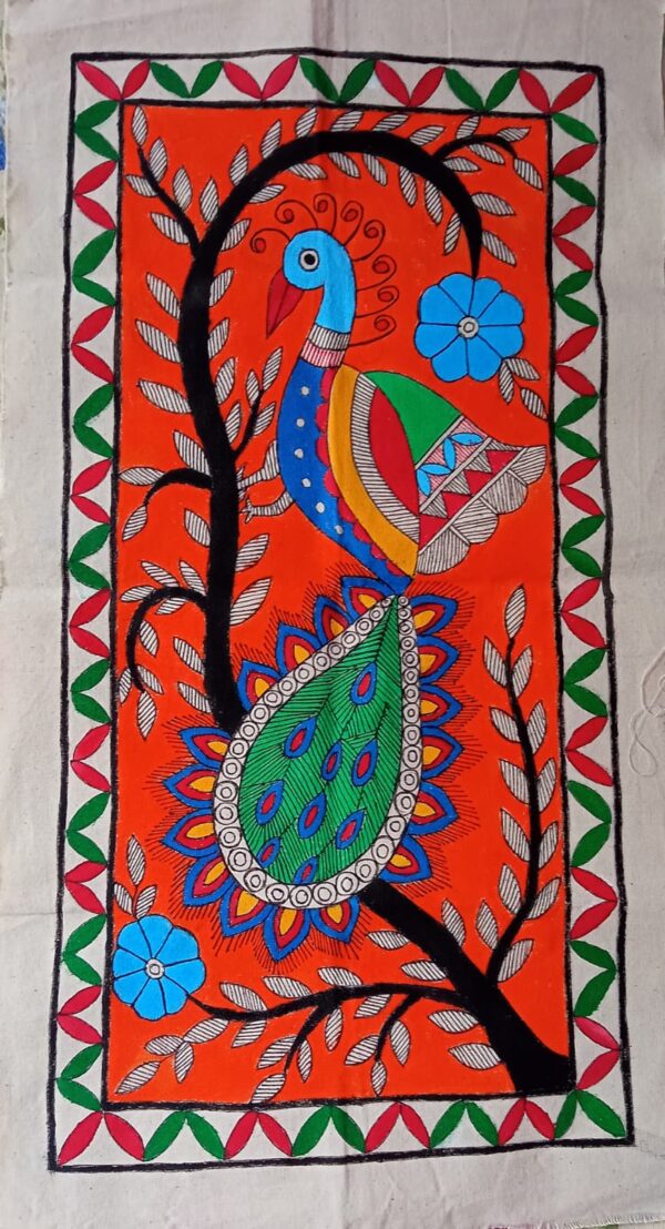 Peacock on a Branch #4 - Madhubani painting (11