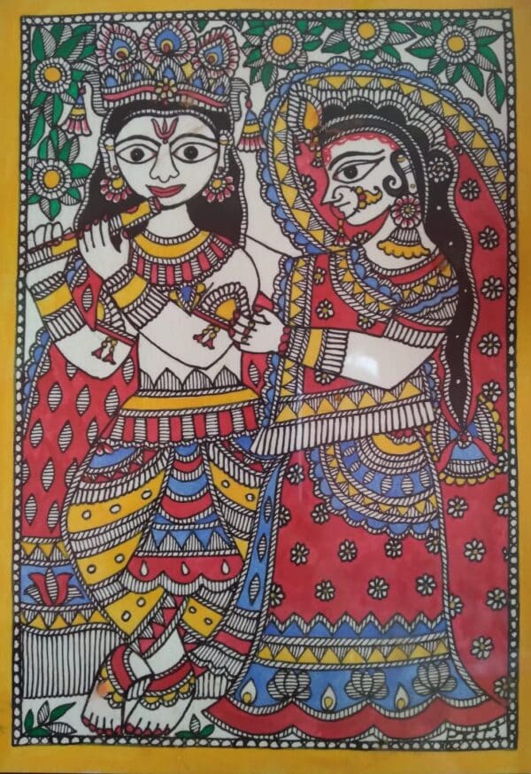 Shri Radhe Govinda - Madhubani painting - Vartika Das