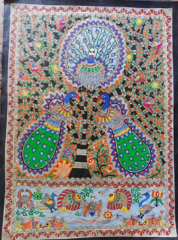 Tree and Peacocks - Madhubani painting - Urmila Devi