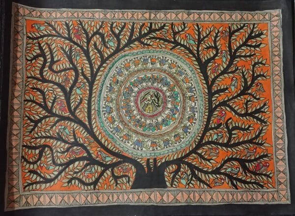 Tree of Life and Mandala - madhubani painting - Urmila Devi